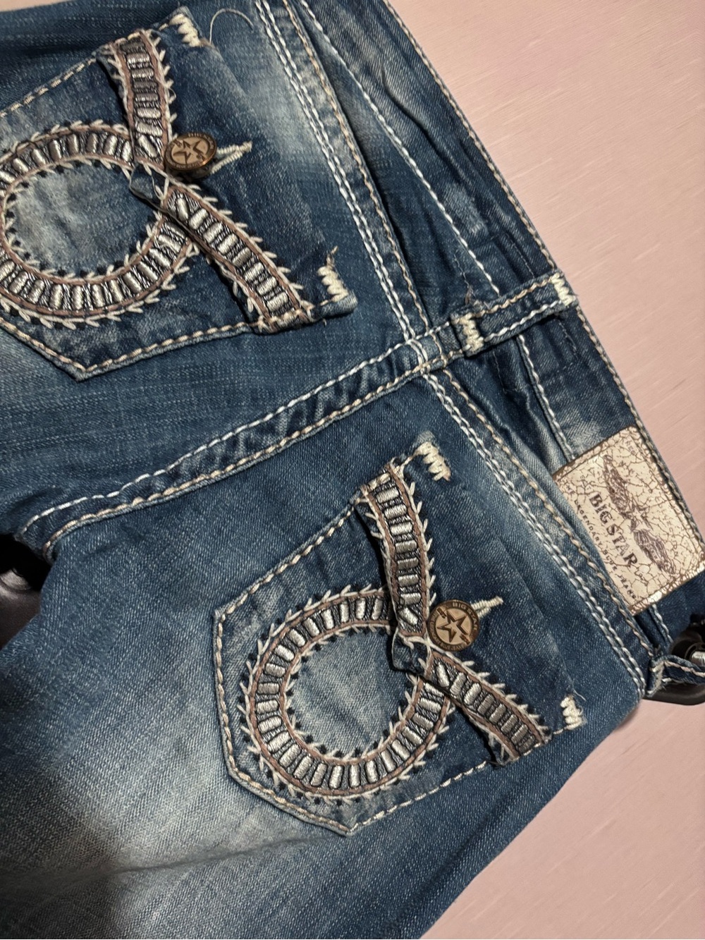 Women’s Flared Blue Jeans - Classic Distressed Style big star - Picture 4 of 6